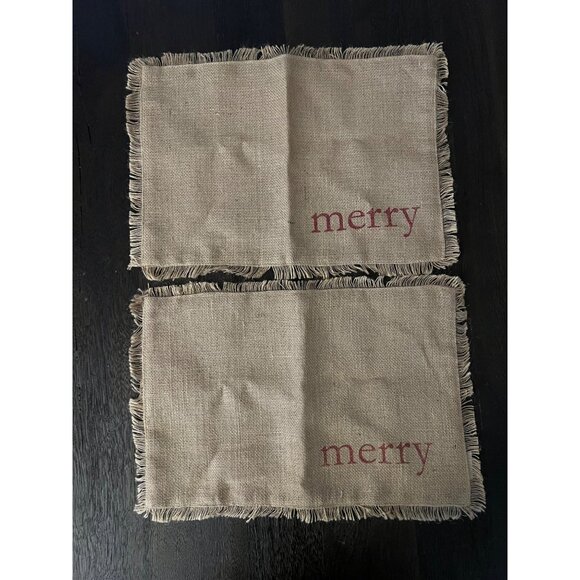 Rachael Ashwell The Prairie Christmas Burlap Placemats That Read Merry Set Of 2 - Picture 1 of 4